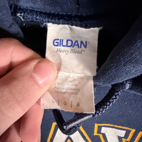 Gildan Navy Blue Hoodie Sweatshirt Mens Large Heavy Blend Pullover - Picture 4 of 4
